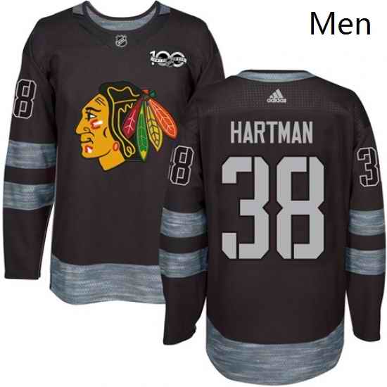 Mens Adidas Chicago Blackhawks 38 Ryan Hartman Authentic Black 1917 2017 100th Anniversary NHL Jersey